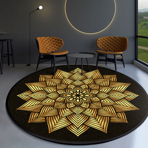 Modern 3D Patterned Round Yellow Area Rugs for Bedroom Living Room Office Anti-slip Carpets
