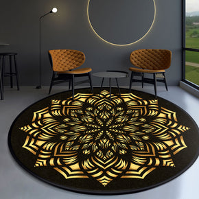 Round Yellow Floral Area Rugs Modern 3D Patterned for Bedroom Living Room Office Anti-slip Carpets
