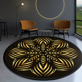 Round Modern Yellow Floral Area Rugs 3D Patterned for Bedroom Living Room Office Anti-slip Carpets