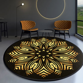 Round Modern Yellow 3D Patterned Floral Area Rugs for Bedroom Living Room Office Anti-slip Carpets