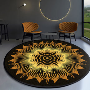 Area Rugs Round Modern Yellow 3D Patterned Floral for Bedroom Living Room Office Anti-slip Carpets