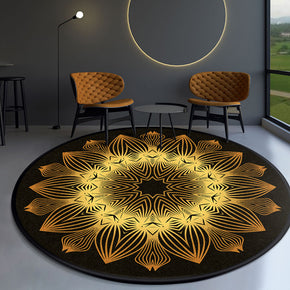 Modern Area Rugs Round Yellow 3D Patterned Floral for Bedroom Living Room Office Anti-slip Carpets