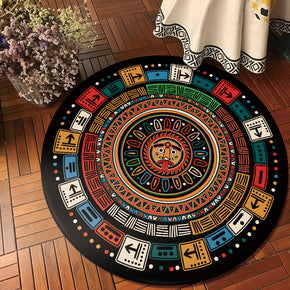 Vintage Patterned Round Polyester 3D Traditional Area Rugs for Office Living Room Bedroom Anti-slip Carpets