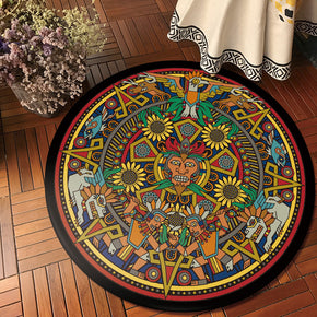 3D Traditional Vintage Patterned Round Polyester Area Rugs for Office Living Room Bedroom Anti-slip Carpets