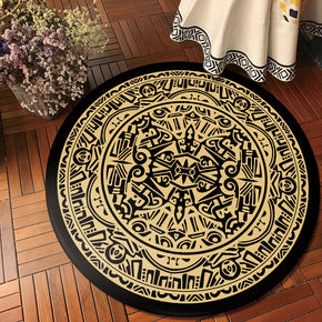 Traditional Vintage Yellow 3D Patterned Area Rugs Round Polyester for Office Living Room Bedroom Anti-slip Carpets