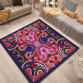 Square Pink Traditional Retro Floral Patterned Area Rugs Polyester Carpets for Dining Room Living Room Bedroom Office Hall