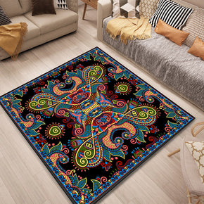 Patterned Square Traditional Retro Floral Area Rugs Polyester Carpets for Dining Room Living Room Bedroom Office Hall