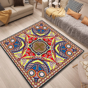 Blue Yellow Patterned Square Polyester Carpets Traditional Retro Floral Area Rugs for Dining Room Living Room Bedroom Office Hall