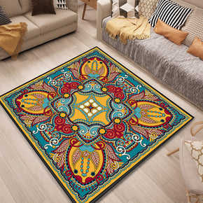 Patterned Traditional Yellow Green Retro Square Polyester Carpets Floral Area Rugs for Dining Room Living Room Bedroom Office Hall