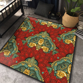 Red Green Traditional Area Rugs Square Patterned Retro Polyester Carpets for Dining Room Living Room Office Hall Bedroom