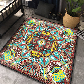 Green Square Traditional Area Rugs Patterned Retro Polyester Carpets for Dining Room Living Room Office Hall Bedroom