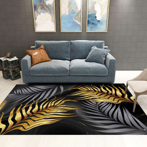 Golden Black Leaves Pattern Modern Contemporary Simple Rugs for Living Room Dining Room Bedroom