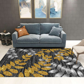 Simple Black Golden Leaves Pattern Rugs for Living Room Dining Room Bedroom