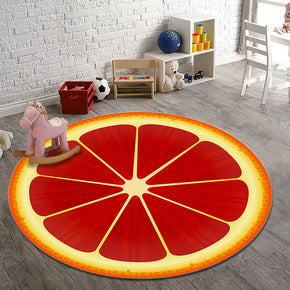 Red Simulation 3D Orange Fruit Printing Pattern Modern Round Rug for Living Room Hall Study Bedroom Bedside Carpet