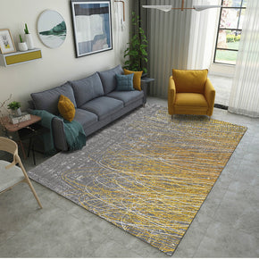Grey Golden Lines Pattern Modern Contemporary Simple Geometric Rugs for Living Room Dining Room Bedroom