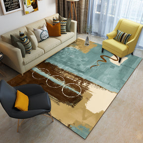 Blue Brown Abstract Pattern Modern Geometric Contemporary Simple Rugs for Living Room Dining Room Bedroom