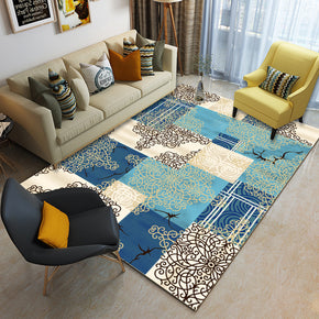 Blue Printed Geometric Pattern Modern Contemporary Geometric Simple Rugs for Living Room Dining Room Bedroom
