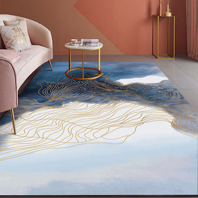 Golden Lines Pattern Modern Contemporary Simple Rugs for Living Room Dining Room Bedroom