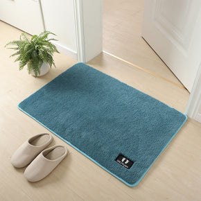 Blue Super Fibre Soft Shaggy Plain Floor Rugs Entryway Bathroom Door Mats Anti-slip Mat