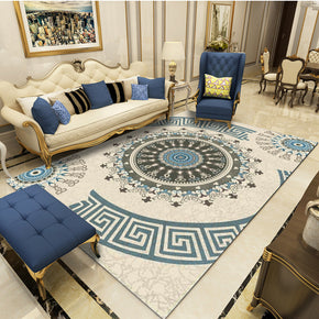 Blue Floral Modern Area Rugs Patterned Polyester Carpets for Hall Dining Living Room Room Office Kidsroom
