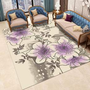 Modern Area Rugs Pueple Floral Patterned Polyester Carpets for Hall Dining Living Room Room Office Kidsroom