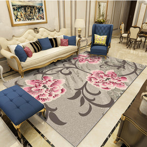 Floral Pink Grey Modern Area Rugs Patterned Polyester Carpets for Hall Dining Living Room Room Office Kidsroom