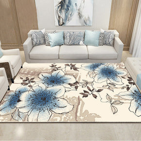 Blue Modern Area Rugs Floral Abstract Polyester Carpets Patterned for Hall Dining Living Room Room Office Kidsroom