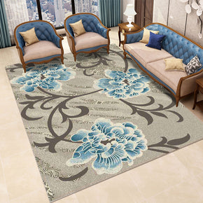 Blue Floral Patterned Modern Polyester Carpets Area Rugs for Hall Living Room Dining Room Office