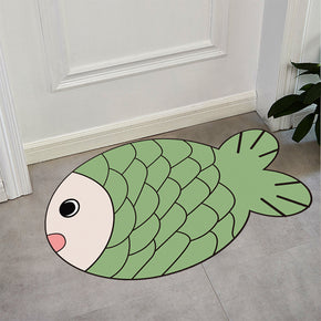 Green Fish Cartoon Irregular Shaped Animals Modern Polyester Carpets Patterned Area Rugs for Living Room Dining Room Kids room