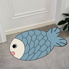 Blue Fish Cartoon Irregular Shaped Animals Modern Polyester Carpets Patterned Area Rugs for Living Room Dining Room Kids room