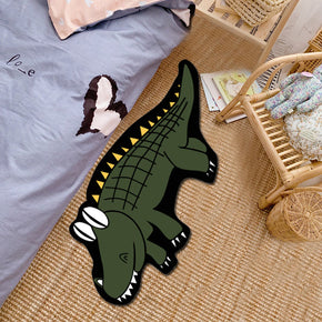 Green Crocodile Cartoon Irregular Shaped Animals Modern Polyester Carpets Patterned Area Rugs for Living Room Dining Room Kids room