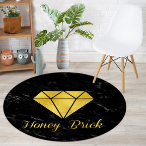 Modern Round Black Golden Diamond Geometric Simplicity Polyester Carpets Patterned Area Rugs for Living Room Dining Room Kids room