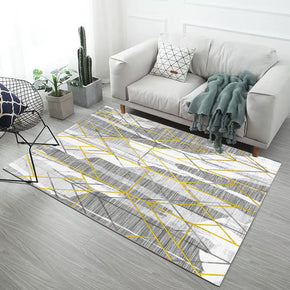 Grey White Pattern And Golden Lines Modern Simple Contemporary Geometric Rugs for Living Room Dining Room Bedroom