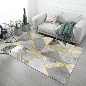 Golden Lines Pattern Modern Grey Simple Contemporary Geometric Rugs for Living Room Dining Room Bedroom