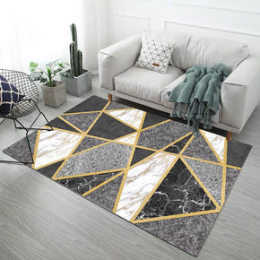 Black Grey And White Marble Pattern Modern Simple Contemporary Geometric Rugs for Living Room Dining Room Bedroom