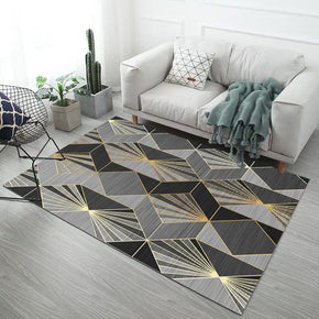 Black Grey Golden Lines Pattern Modern Simple Contemporary Geometric Rugs for Living Room Dining Room Bedroom