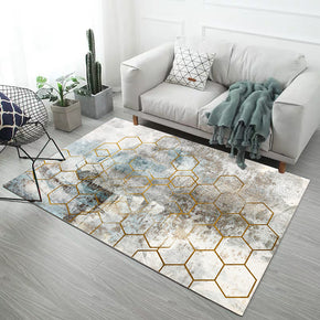 Golden Lines Hexagon Pattern Modern Simple Contemporary Geometric Rugs for Living Room Dining Room Bedroom