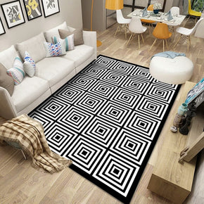 Modern Pattern Rugs Black White Polyester Carpets for Dining Room Living Room Bedroom Hall Office