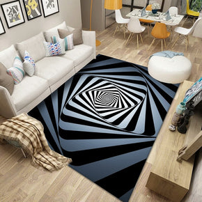 Modern Pattern Rugs Black Polyester Carpets for Dining Room Living Room Bedroom Hall Office