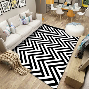 Black Modern Striped Pattern Rugs Polyester Carpets for Living Room Dining Room Bedroom Hall Office