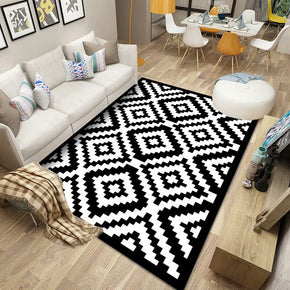 Black Geometric Modern Pattern Rugs Polyester Carpets for Living Room Dining Room Bedroom Hall Office
