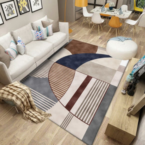 Brown Simple Geometric Modern Striped Polyester Carpets Pattern Rugs for Living Room Dining Room Bedroom Office Hall