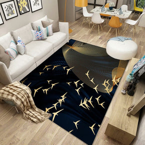 Black Modern Pattern Rugs Polyester Carpets for Bedroom Office Hall Living Room Dining Room