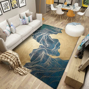 Golden Blue Modern Rugs Pattern Polyester Carpets for Bedroom Hall Living Room Office Dining Room