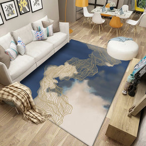 Blue Pattern Golden Modern Rugs Polyester Carpets for Bedroom Hall Living Room Office Dining Room