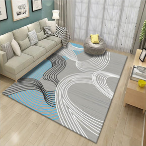 Blue Grey Modern Striped Pattern Rugs Polyester Carpets for Hall Living Room Bedroom Office Dining Room