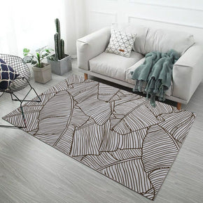 Brown Lines Leaves Pattern Modern White Simple Contemporary Geometric Rugs For Living Room Dining Room Bedroom