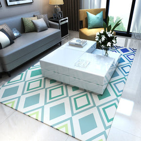 Blue Green Diamond Shape Pattern Modern Simple Contemporary Geometric Rugs For Living Room Dining Room Bedroom