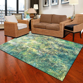 Modern Rugs Green Watercolor Polyester Carpets for Dining Room Living Room Hall Bedroom Office