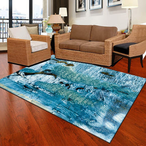 Modern Rugs Blue Watercolor Polyester Carpets for Dining Room Living Room Office Hall Bedroom